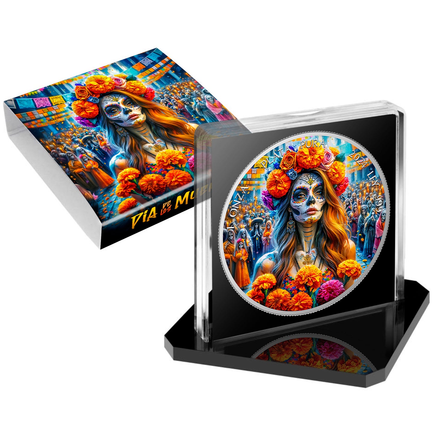 In Stock! 2024 Mexico Libertad Dia De Los Muertos Flowers Edition 1 oz Silver Coin