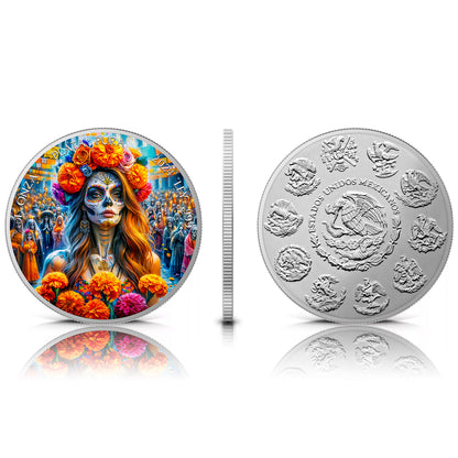 In Stock! 2024 Mexico Libertad Dia De Los Muertos Flowers Edition 1 oz Silver Coin