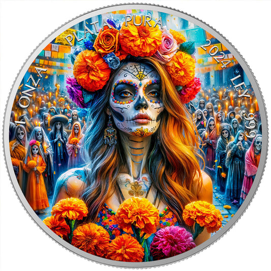 In Stock! 2024 Mexico Libertad Dia De Los Muertos Flowers Edition 1 oz Silver Coin