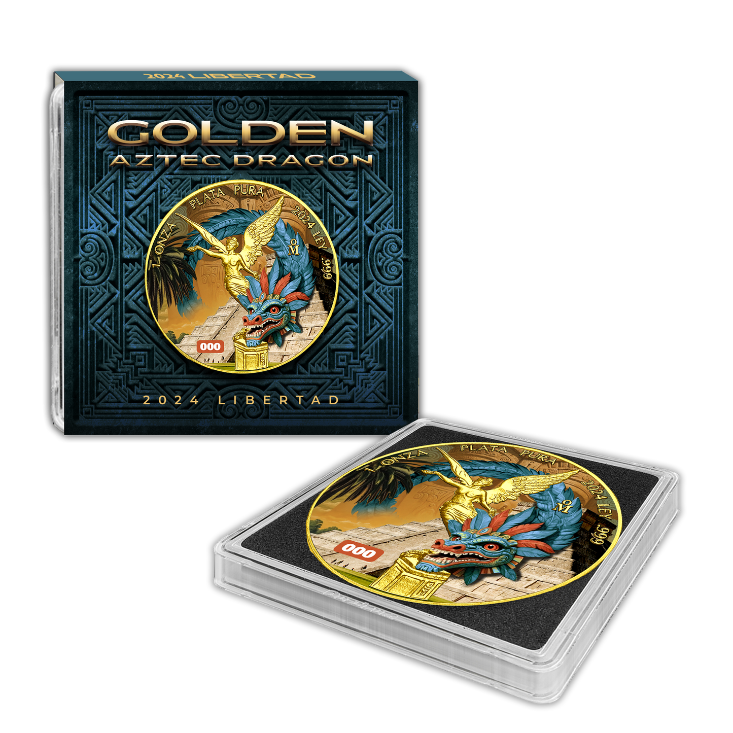 In Stock! 2024 Mexico Libertad Golden Aztec Dragon Edition 1 oz Silver Coin (09/09)