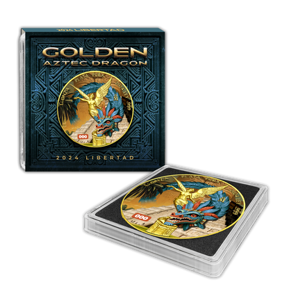 In Stock! 2024 Mexico Libertad Golden Aztec Dragon Edition 1 oz Silver Coin (09/09)