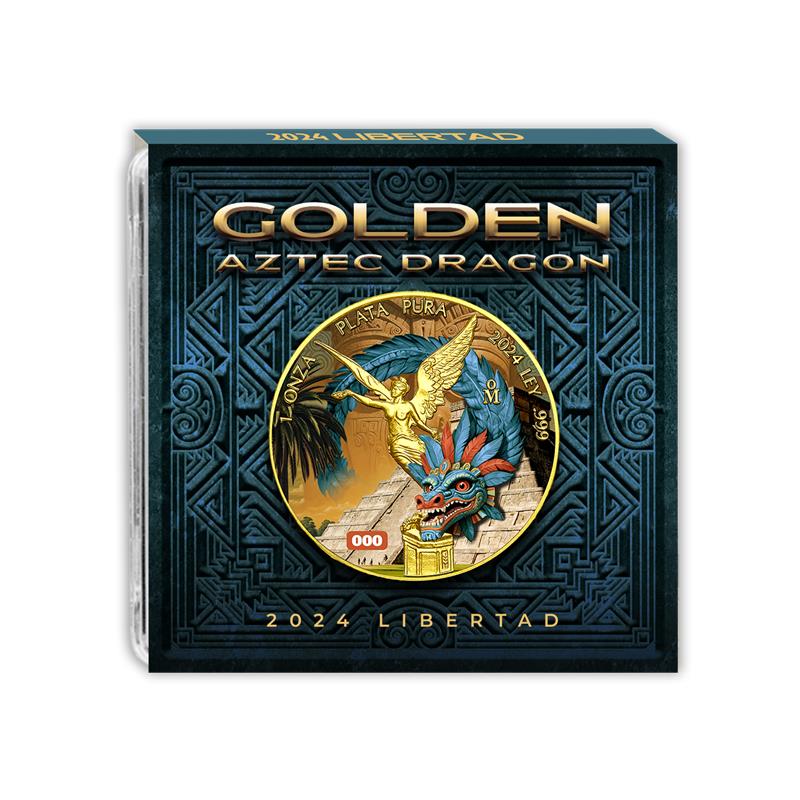 In Stock! 2024 Mexico Libertad Golden Aztec Dragon Edition 1 oz Silver Coin (09/09)