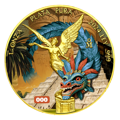 In Stock! 2024 Mexico Libertad Golden Aztec Dragon Edition 1 oz Silver Coin (09/09)