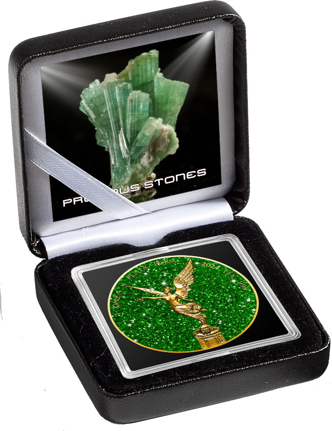 2024 Mexico Libertad Precious Gemstones Green Tourmaline Edition 1 oz Silver Coin (04/11)