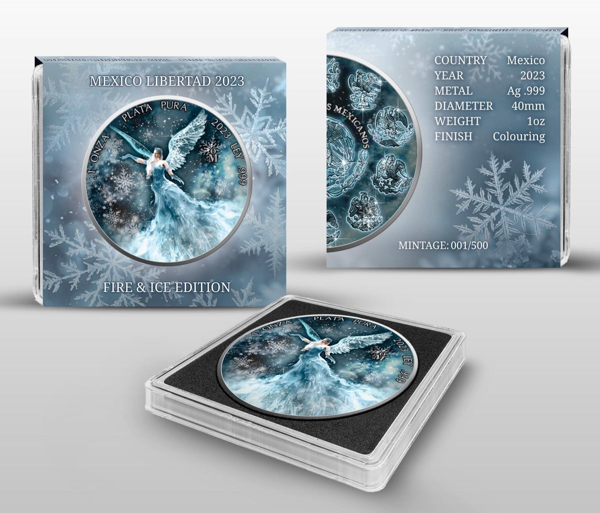 In Stock! RARE! 2023 Mexico Libertad Fire & Ice Edition 2 x 1 oz Silver Coin Set