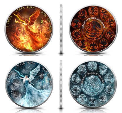 In Stock! RARE! 2023 Mexico Libertad Fire & Ice Edition 2 x 1 oz Silver Coin Set