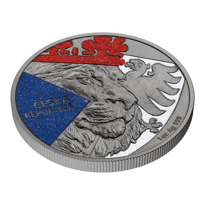 In Stock! 2024 Niue Czech Lion Black Platinum with Diamond Effect 1 oz Silver Coin
