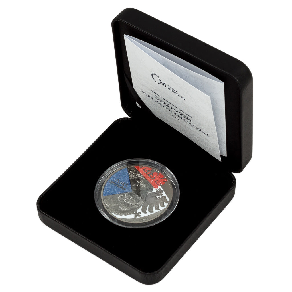 In Stock! 2024 Niue Czech Lion Black Platinum with Diamond Effect 1 oz Silver Coin
