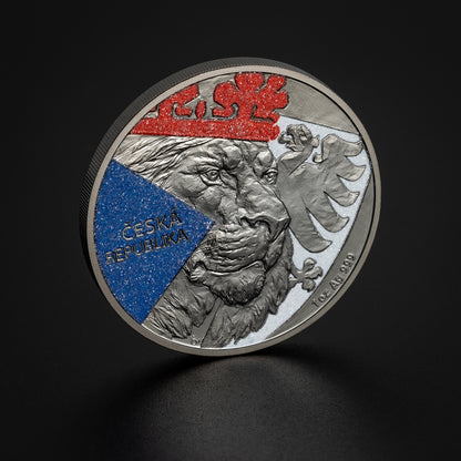 In Stock! 2024 Niue Czech Lion Black Platinum with Diamond Effect 1 oz Silver Coin