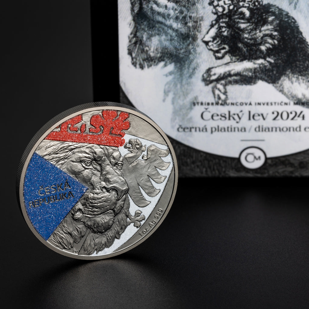 In Stock! 2024 Niue Czech Lion Black Platinum with Diamond Effect 1 oz Silver Coin