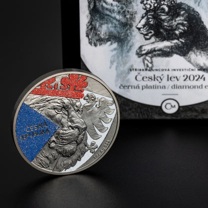 In Stock! 2024 Niue Czech Lion Black Platinum with Diamond Effect 1 oz Silver Coin