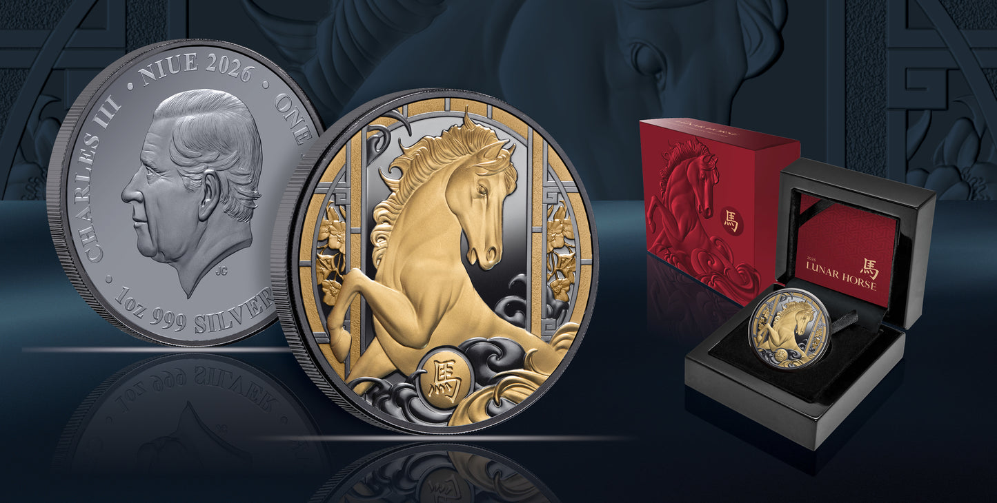 In Stock! 2026 Niue Lunar Year of the Horse Black Proof 1 oz Silver Coin