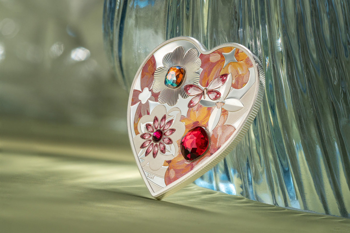 In Stock! 2026 Cook Islands Brilliant Love Blossom Heart Shaped 20g Silver Coin