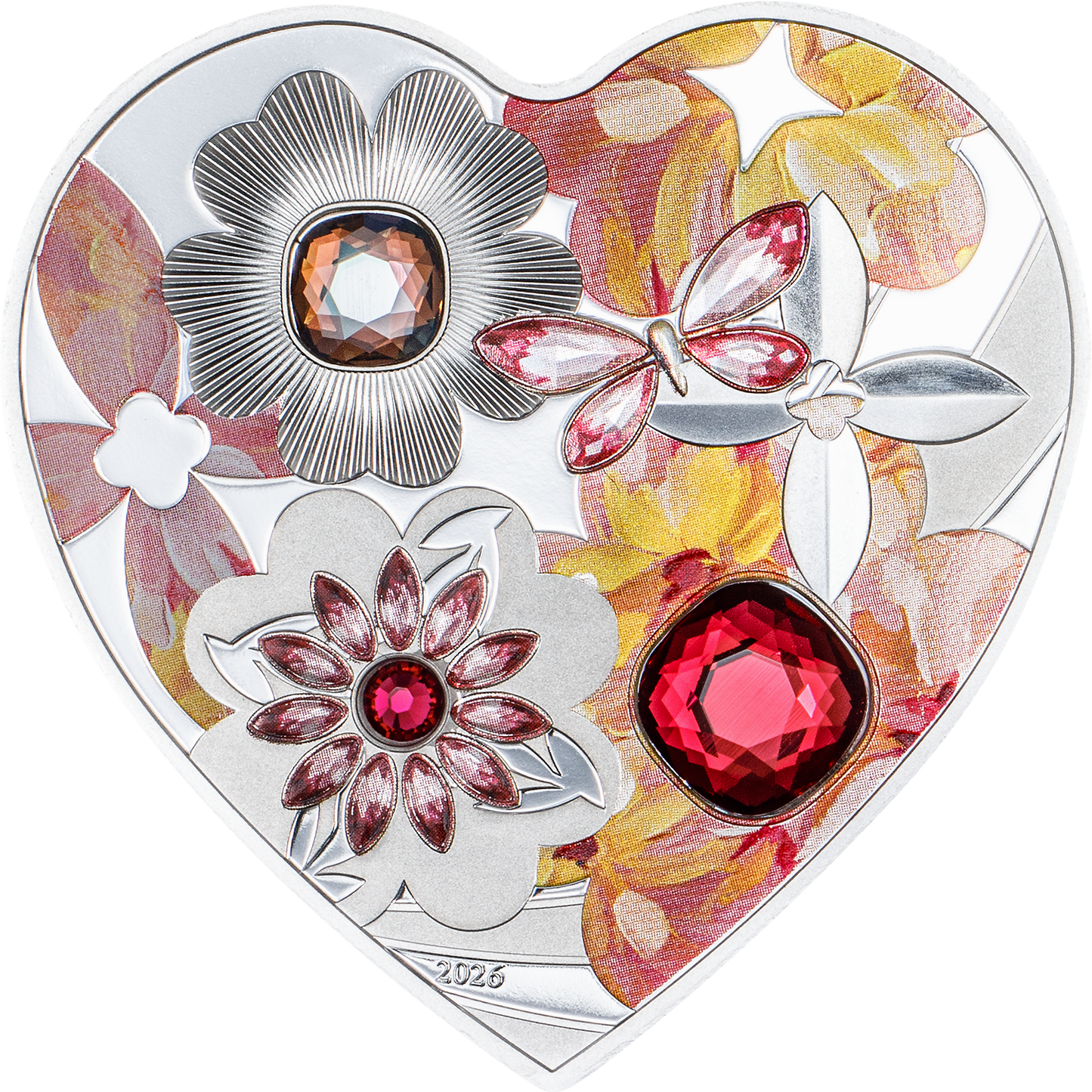 In Stock! 2026 Cook Islands Brilliant Love Blossom Heart Shaped 20g Silver Coin
