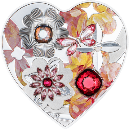 In Stock! 2026 Cook Islands Brilliant Love Blossom Heart Shaped 20g Silver Coin
