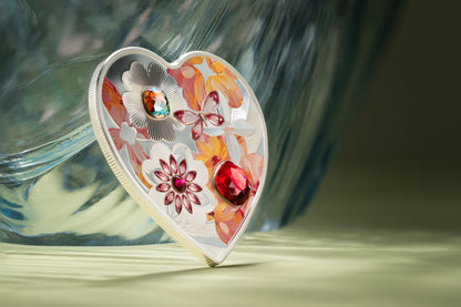 In Stock! 2026 Cook Islands Brilliant Love Blossom Heart Shaped 20g Silver Coin