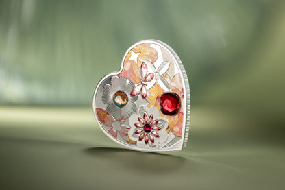 In Stock! 2026 Cook Islands Brilliant Love Blossom Heart Shaped 20g Silver Coin