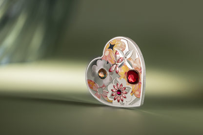 In Stock! 2026 Cook Islands Brilliant Love Blossom Heart Shaped 20g Silver Coin