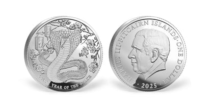 In Stock! 2025 Pitcairn Island Lunar Year of the Snake BU 1 oz Silver Coin - OMP
