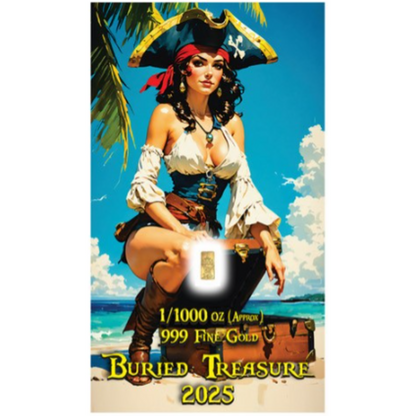 Deal of the day! 2025 Buried Treasure 1/1000 oz Gold Bar in Card (07/18)
