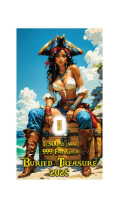 In Stock! 2025 Buried Treasure 1/500 oz Gold Bar in Card