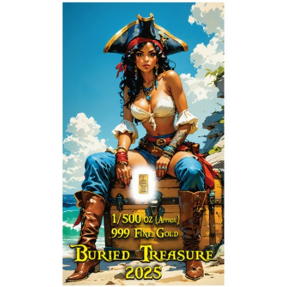 Deal of the day! 2025 Buried Treasure 1/500 oz Gold Bar in Card (07/18)