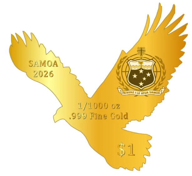 In Stock! 2026 Samoa Bald Eagle 1/1000 oz Gold Coin in Card (10/07)