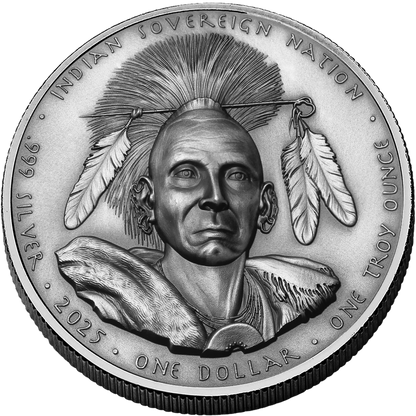 In Stock! 2025 Sioux Nation Black Hawk UHR Antiqued 1 oz Silver Coin (03/05)