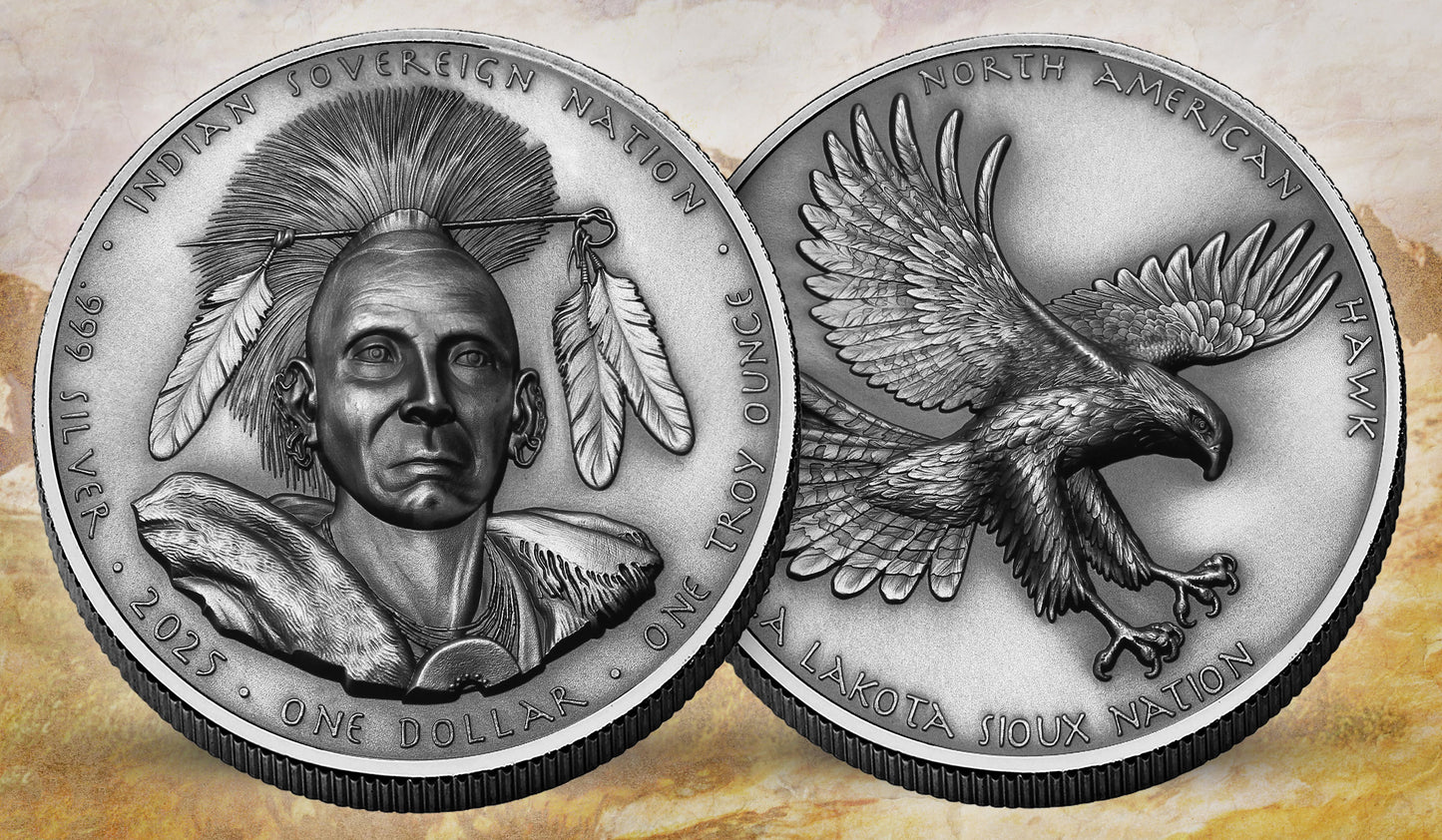 In Stock! 2025 Sioux Nation Black Hawk UHR Antiqued 1 oz Silver Coin (03/05)