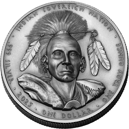In Stock! 2025 Sioux Nation Black Hawk UHR Antiqued 1 oz Silver Coin (03/05)