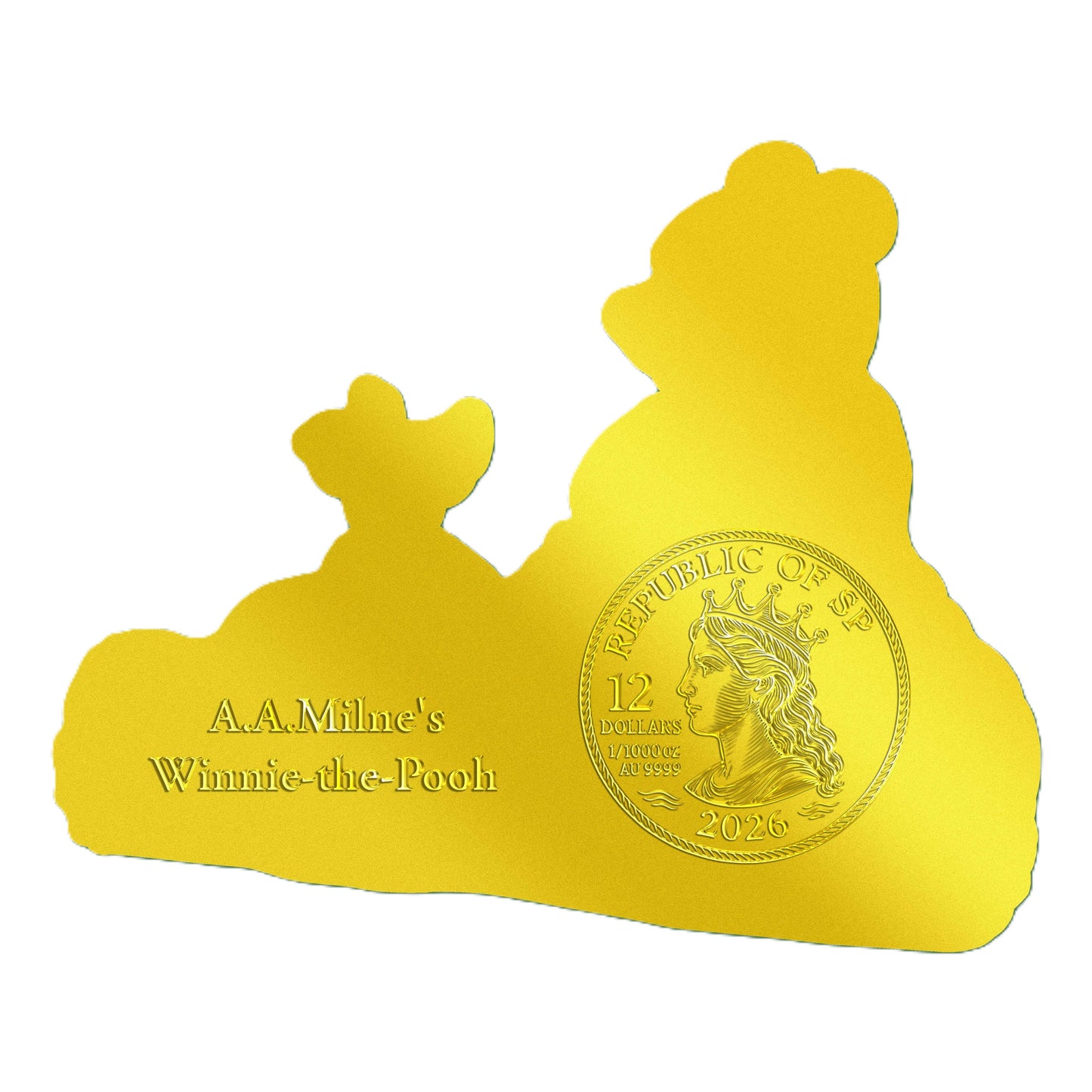 In Stock! 2025 Winnie the Pooh by A.A. Milne Colorized 1/1000 oz Gold Bar in Card