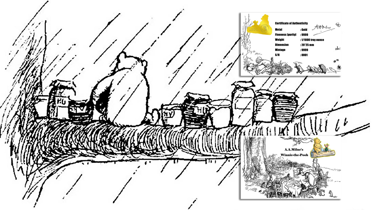 In Stock! 2025 Winnie the Pooh by A.A. Milne Colorized 1/1000 oz Gold Bar in Card