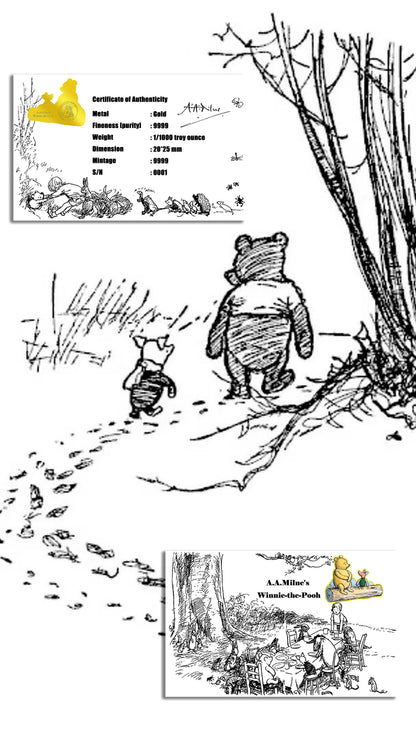 In Stock! 2025 Winnie the Pooh by A.A. Milne Colorized 1/1000 oz Gold Bar in Card