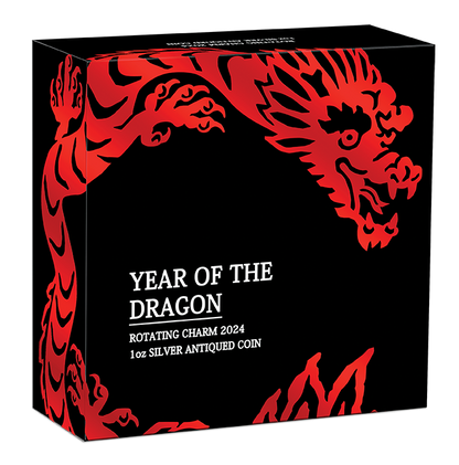 In Stock! 2024 Tuvalu Year of the Dragon Rotating Charm 1 oz Silver Coin - Options: Original Mint Packaging
