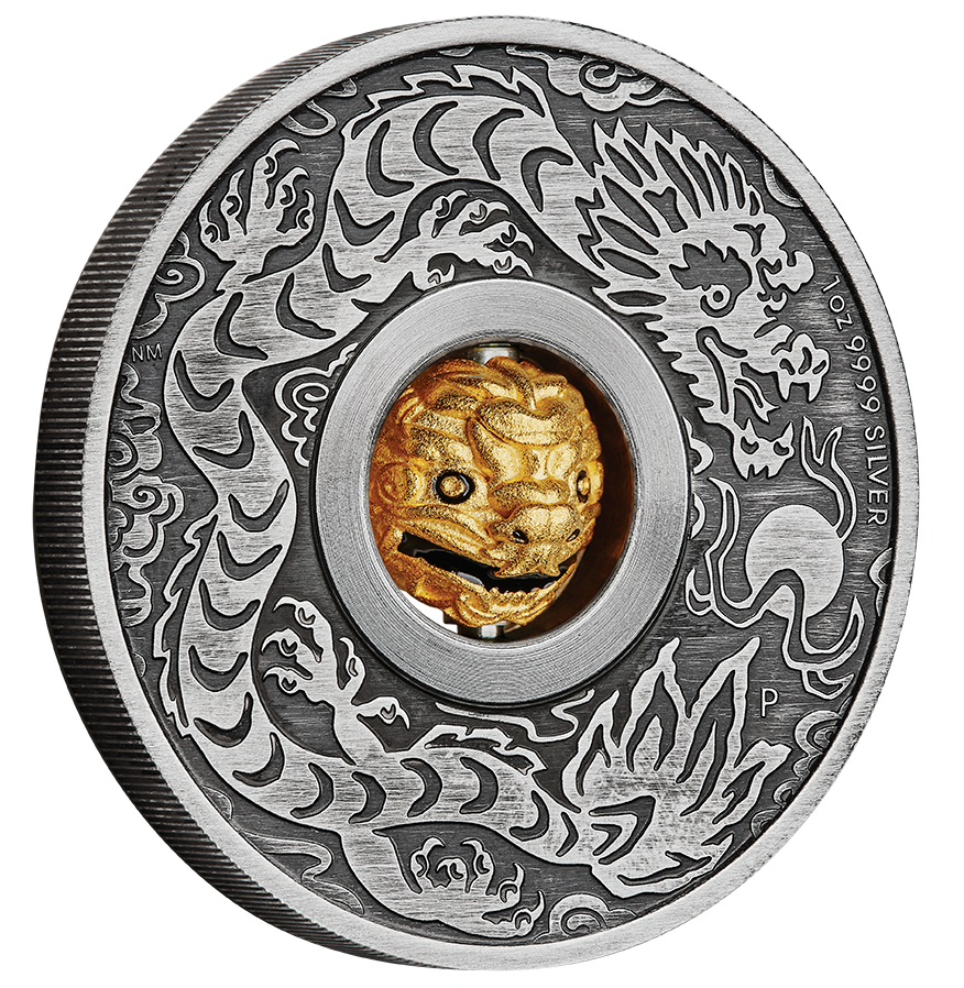 In Stock! 2024 Tuvalu Year of the Dragon Rotating Charm 1 oz Silver Coin - Options: Original Mint Packaging