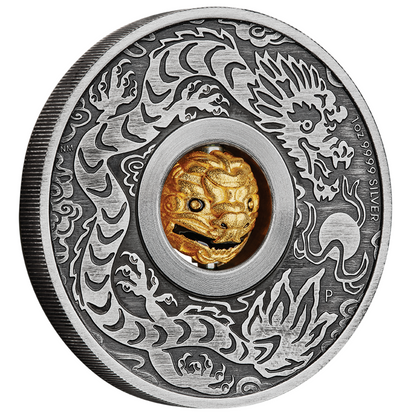 In Stock! 2024 Tuvalu Year of the Dragon Rotating Charm 1 oz Silver Coin - Options: Original Mint Packaging