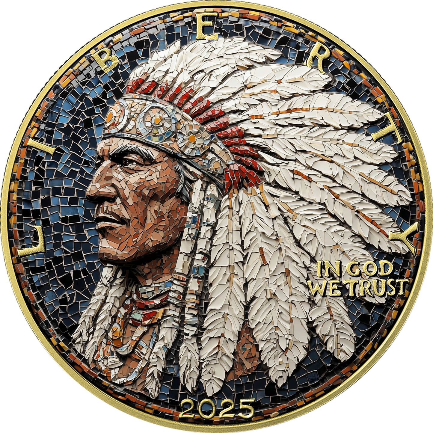 In Stock! 2025 U.S. Eagle Mosaic Native American Chief Edition 1 oz Silver Coin (08/15)