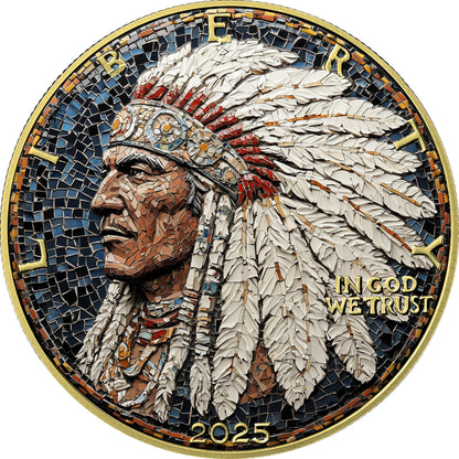 In Stock! 2025 U.S. Eagle Mosaic Native American Chief Edition 1 oz Silver Coin (08/15)