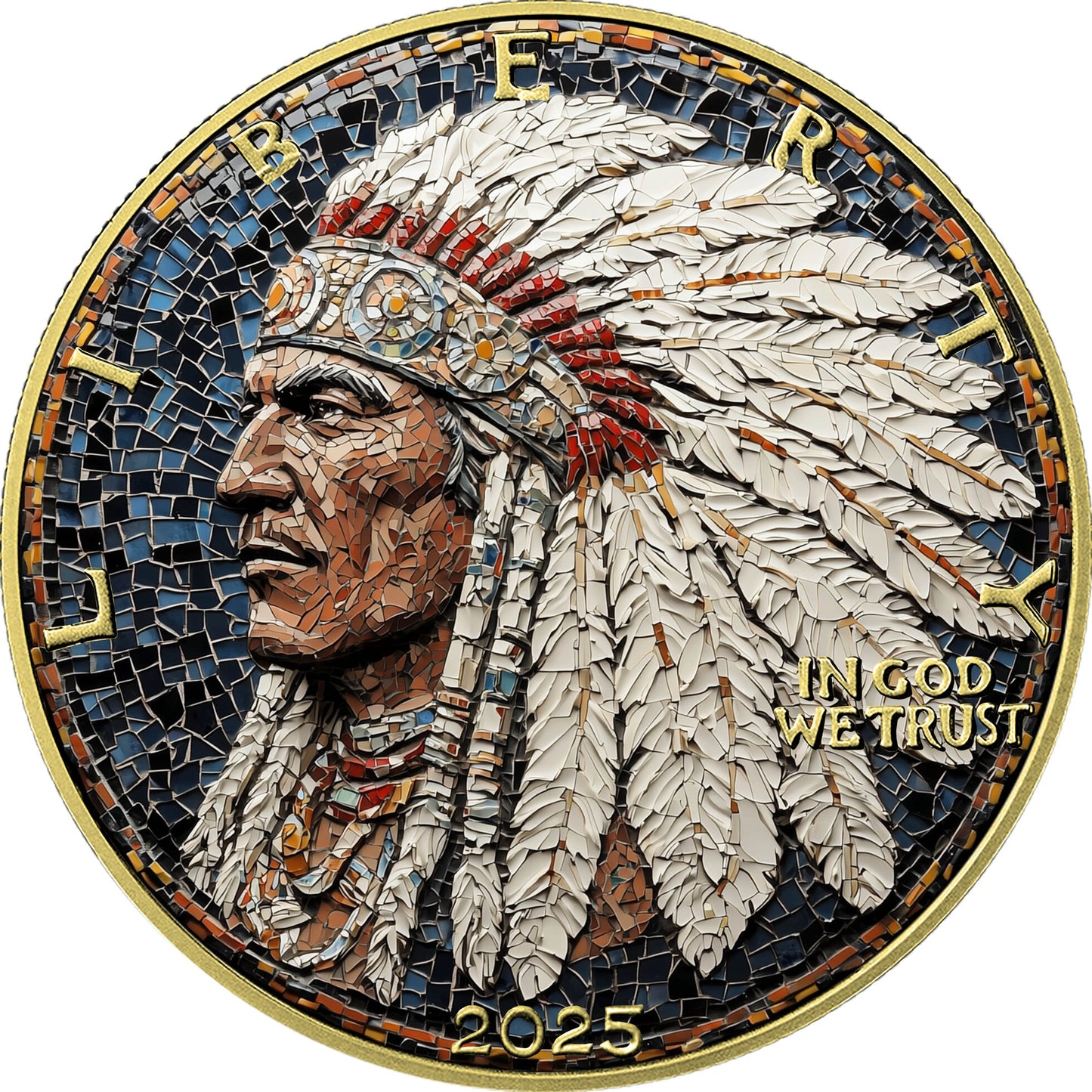 In Stock! 2025 U.S. Eagle Mosaic Native American Chief Edition 1 oz Silver Coin (08/15)