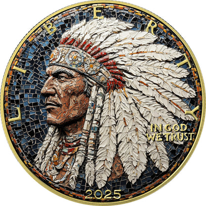 In Stock! 2025 U.S. Eagle Mosaic Native American Chief Edition 1 oz Silver Coin (08/15)