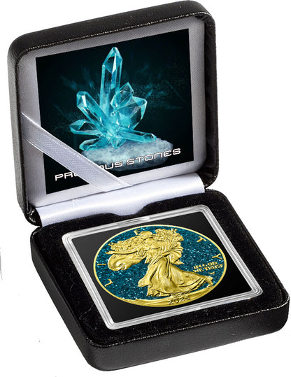 2025 U.S. Eagle Precious Gemstones Aquamarine Edition 1 oz Silver Coin (07/11)