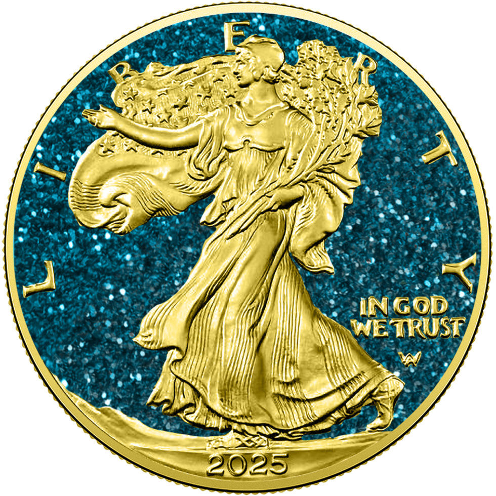 2025 U.S. Eagle Precious Gemstones Aquamarine Edition 1 oz Silver Coin (07/11)