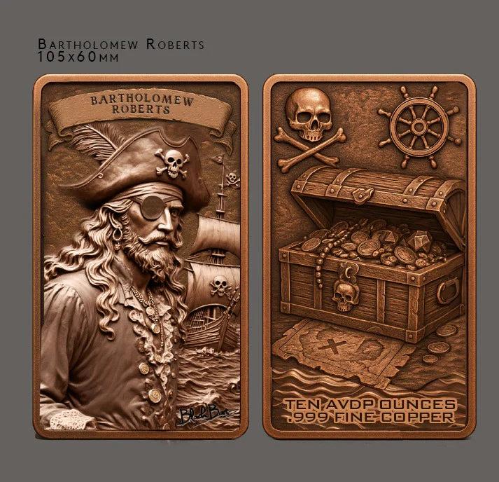 Pre-Sale: 10oz .999 ADVP Copper Bullion Bar Pirate Captains "Black Bart"
