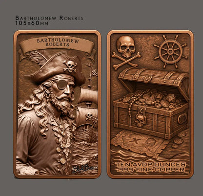 Pre-Sale: 10oz .999 ADVP Copper Bullion Bar Pirate Captains "Black Bart"