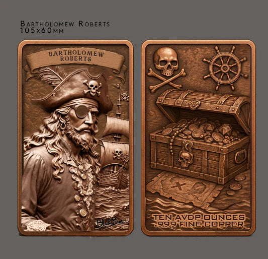 Pre-Sale: 10oz .999 ADVP Copper Bullion Bar Pirate Captains "Black Bart"