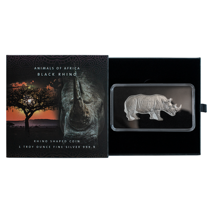 1oz Pure Silver Animals of Africa - Black Rhino Shaped Coin | PAMP
