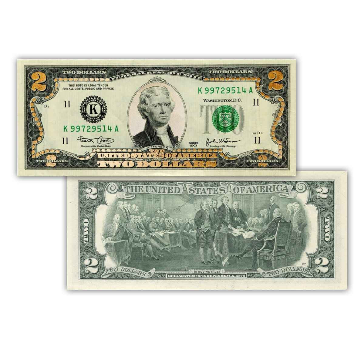 U.S. Genuine Legal Tender $2 Bill, Half Dollar, & Dime 250th Ann. Hologram Coin Set