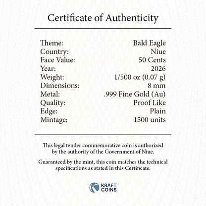 2026 Niue Bald Eagle 1/500 oz Gold Coin (07/28)