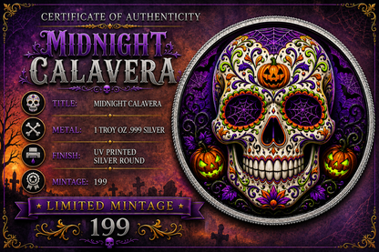 Midnight Calavera Colorized 1 oz Silver Round