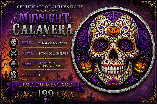 Midnight Calavera Colorized 1 oz Silver Round